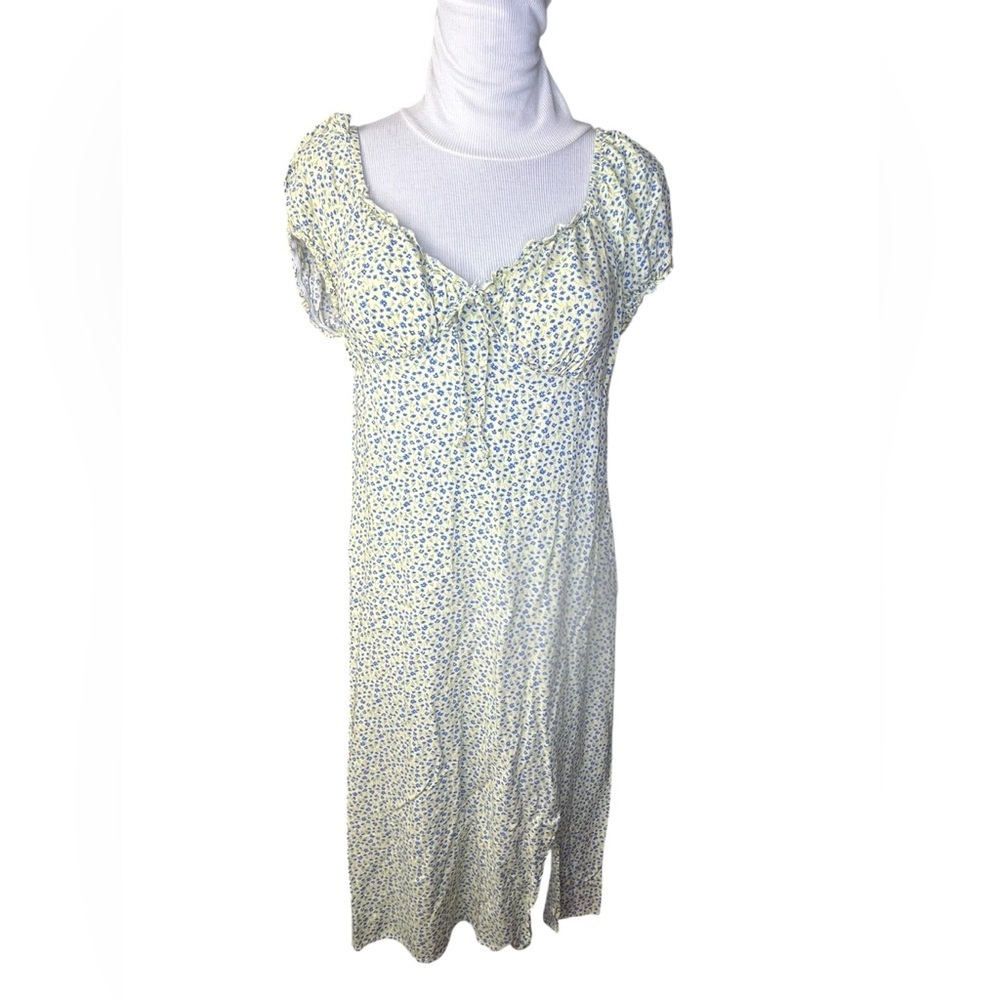 No Boundaries dress mini puff sleeve floral yellow size XL 16-18 milkmaid